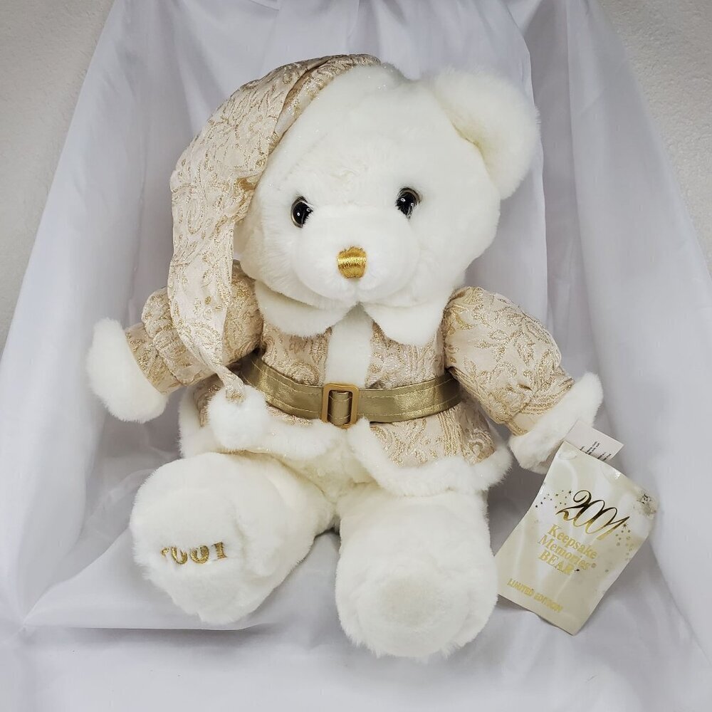 2001 Keepsake Memories Bear White with Gold Outfit Limited Edition 18" Tall NOS